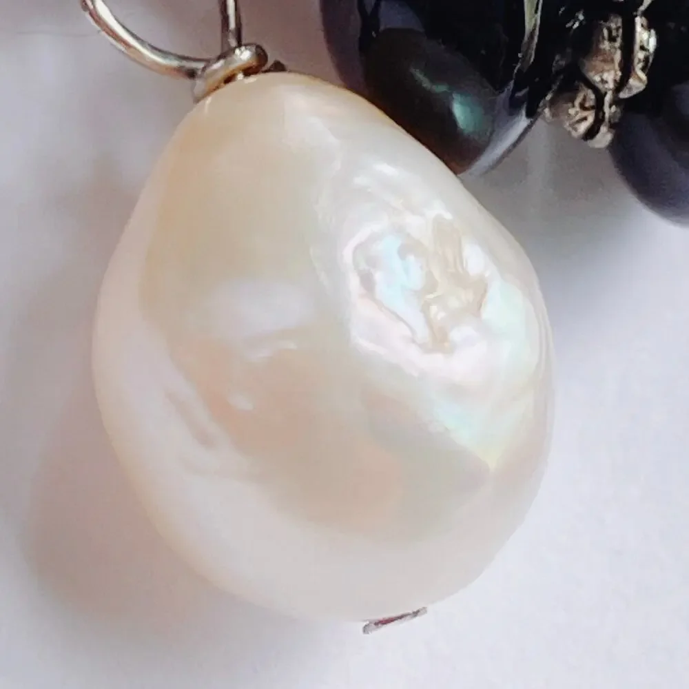 VTG Gemstone Freshwater Pearls Long Necklace Spinel Quartz Tourmaline Suede Boho